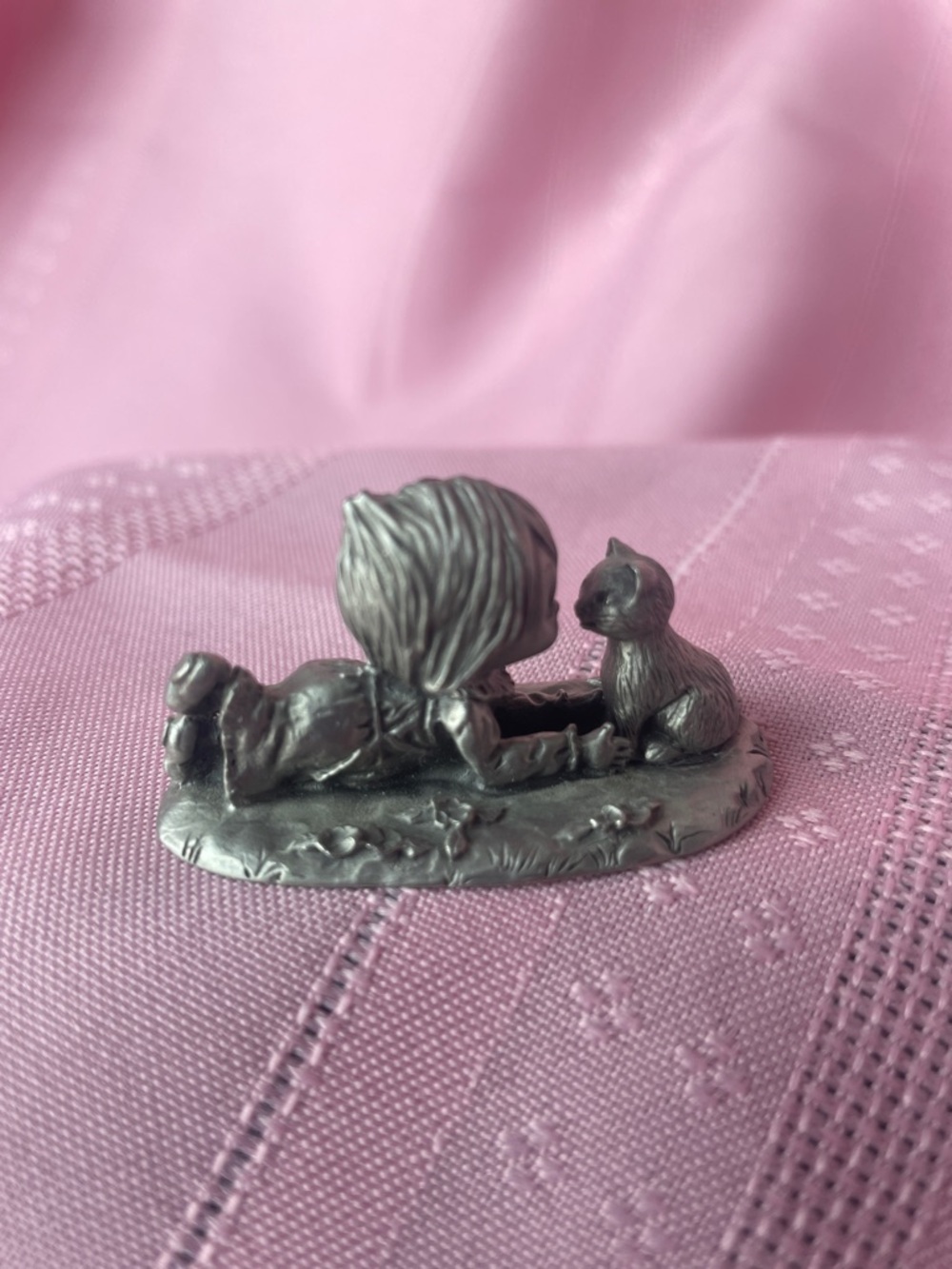 Pewter Child & Cat  Mini Precious Moments Figurine